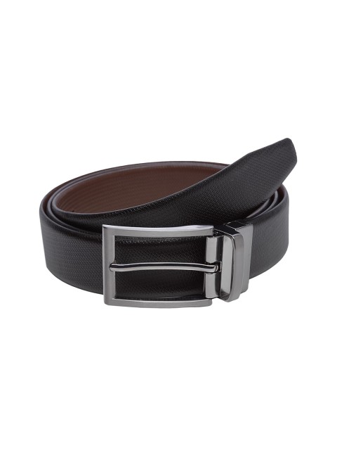 WELBAWT Men Black & Brown Textured Leather Slim Reversible Belt