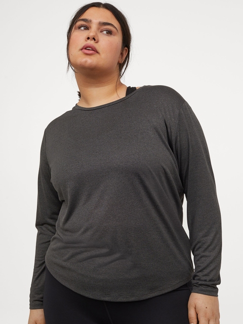H&M+ Sports Black Solid Sustainable Top