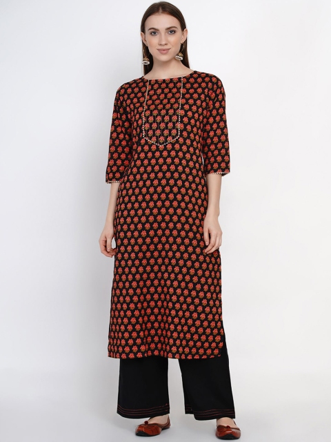 Yuris Women Black Ethnic Motifs Printed Kurta