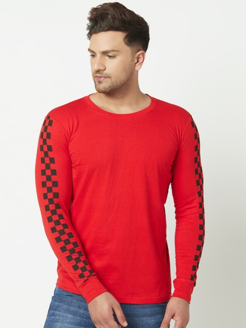 KAY DEE Men Red & Black Slim Fit Printed Round Neck Cotton T-shirt