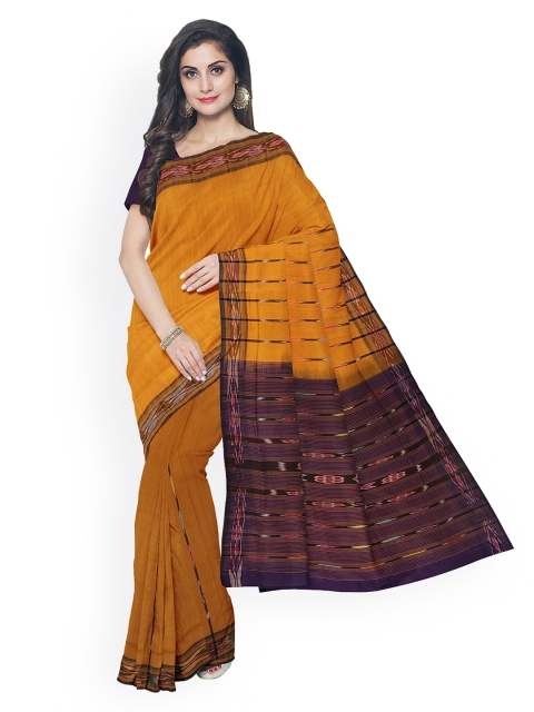 APCO Mustard Striped Pure Cotton Sustainable Saree