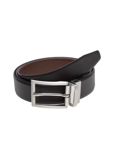 WELBAWT Men Black & Brown Textured Leather Slim Reversible Belt