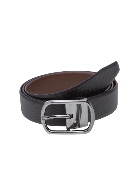 WELBAWT Men Black & Brown Textured Leather Slim Reversible Belt