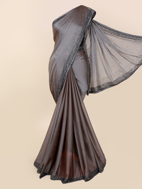 Pothys Grey Solid Pure Georgette Saree