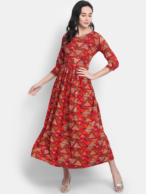 7Threads Women Red Ethnic Motifs Printed Kurta