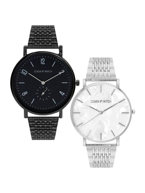 JOKER & WITCH Black & Silver-Toned Henry & Clare Couple Watches Gift Set JWCW171