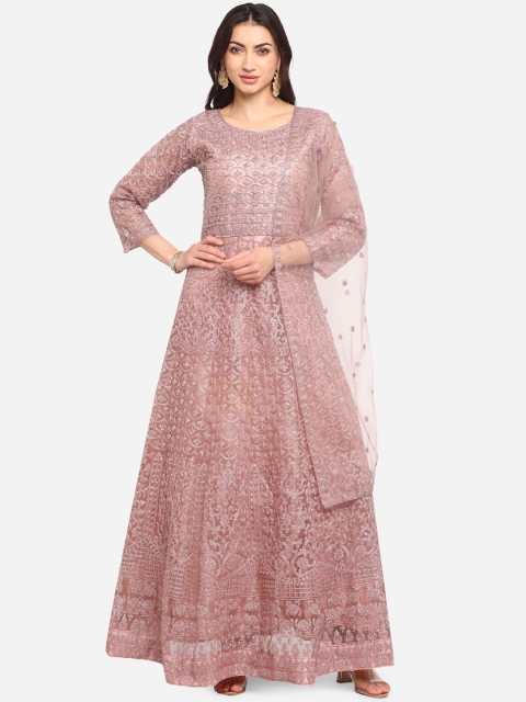 BOMBAY SELECTIONS Women Mauve Embroidered Kurta with Trousers & Dupatta