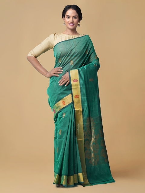 Unnati Silks Green Pure Cotton Woven Design Venkatgiri Saree