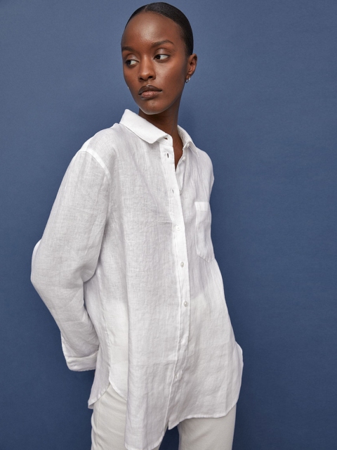 H&M Women White Solid Linen Shirt
