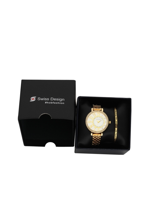Swiss Design Women Gold-Toned & White Watch Gift Set SDWGift Set-55