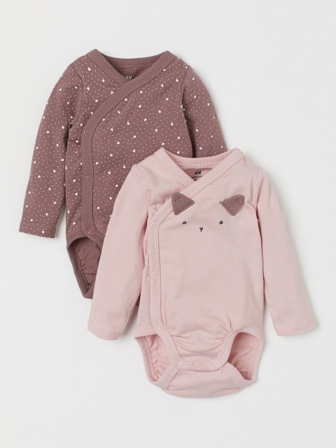 H&M Kids 2 Pack Long Sleeved Bodysuits, Mauve