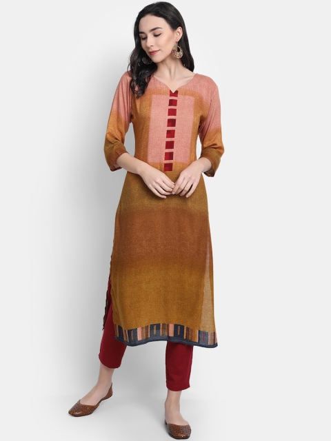 7Threads Women Brown & Pink Geometric Printed Kurta