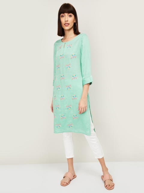 Melange by Lifestyle Women Green Embroidered Kurta