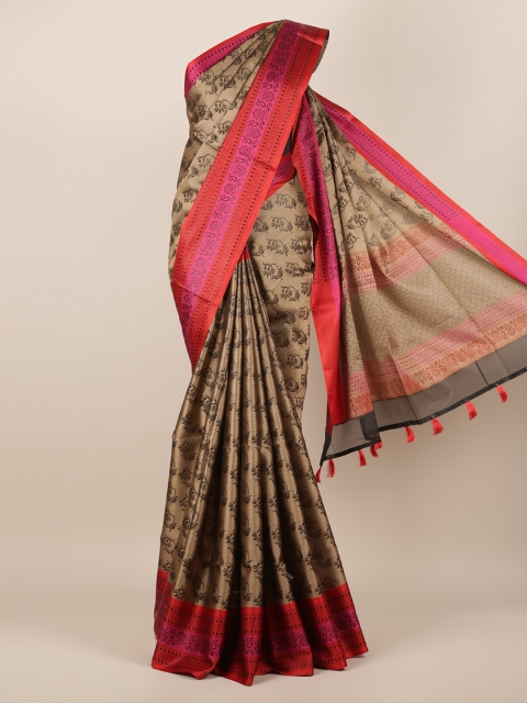 Pothys Beige & Red Jute Silk Woven Design Saree
