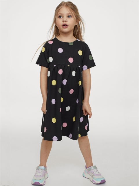 H&M Girls Black Printed Cotton Jersey Dress