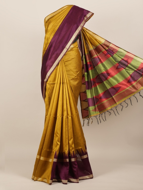 Pothys Yellow Solid Jute Silk Saree