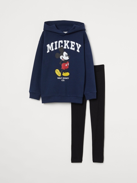 H&M Girls 2-piece Blue & Black Mickey Printed Clothing Set
