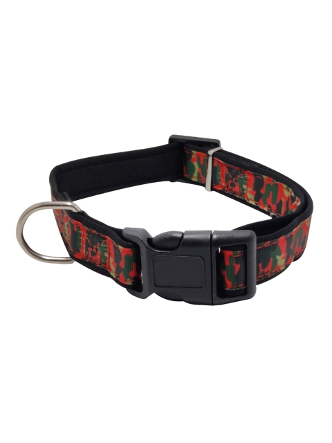PETS EMPIRE Red & Green Camouflaged Printed Dog Collar