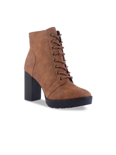 London Rag Women Tan Solid High Top Heeled Boots