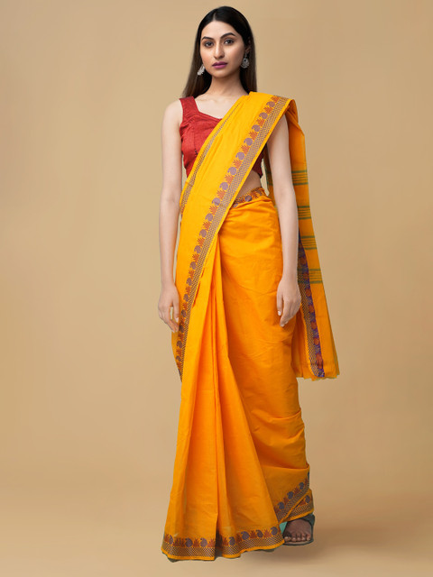 Unnati Silks Orange Pure Cotton Solid Venkatgiri Saree 
Unnati Silks Orange Pure Cotton Solid Venkatgiri Saree