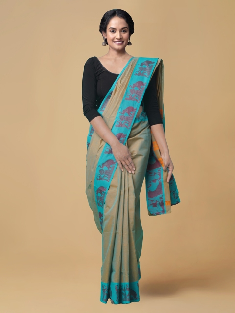 Unnati Silks Blue Pure Cotton Solid Venkatgiri Saree