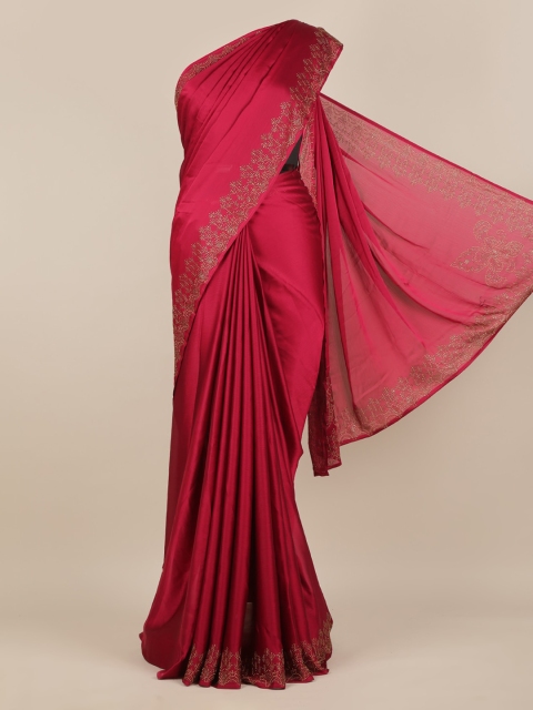 Pothys Red Solid Pure Georgette Saree
