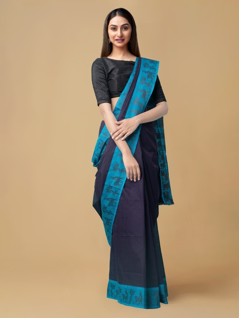 Unnati Silks Blue Pure Cotton Solid Venkatgiri Handloom Saree