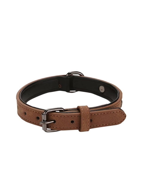 PETS EMPIRE Tan Brown Solid Soft Leather Padded Dog Collar