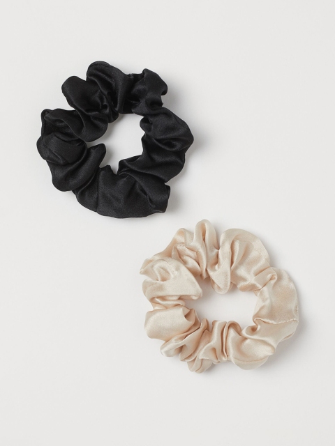 H&M Women Beige & Black Pack of 2 Silk scrunchies