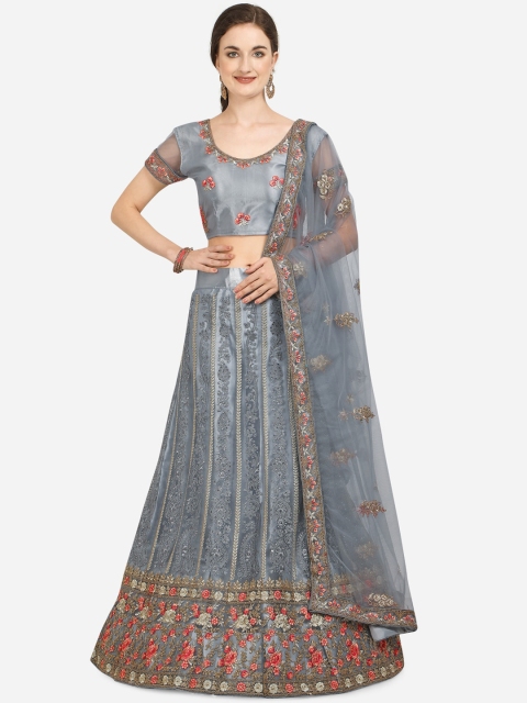 Netram Grey & Pink Embroidered Unstitched Lehenga & Blouse with Dupatta