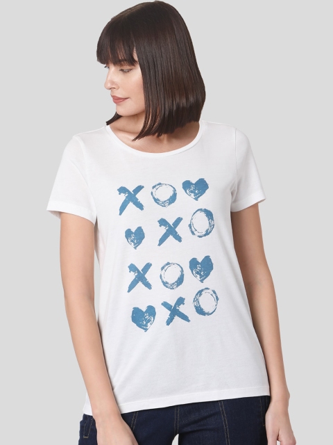 Vero Moda Women White Printed Round Neck T-shirt