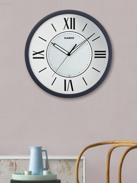 CASIO Silver-Toned & Black Round Printed Analogue Wall Clock