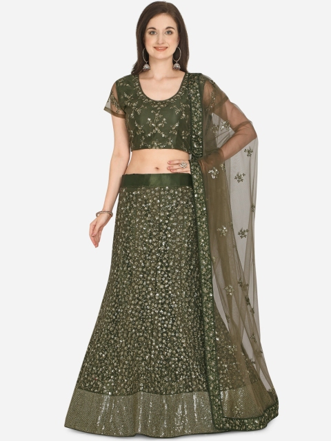 Netram Olive Green Unstitched Lehenga & Blouse with Dupatta