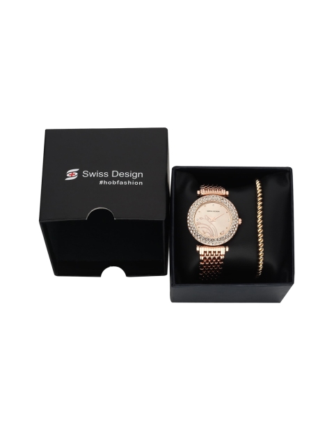 Swiss Design Women Rose Gold-Toned & Gold-Toned Watch & Bracelet Gift Set SDWGift Set-67