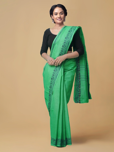 Unnati Silks Green Pure Cotton Solid Venkatgiri Handloom Saree