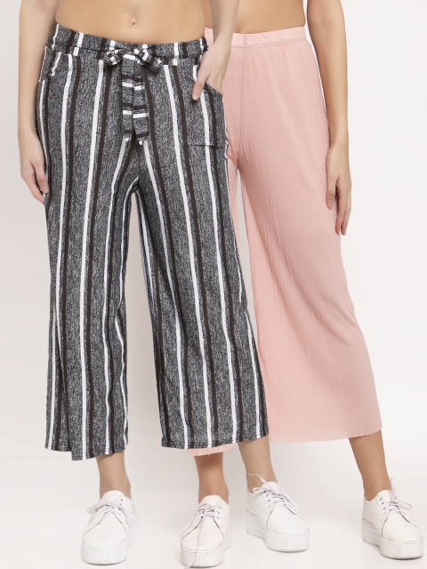 KLOTTHE Women Pack Of 2 Wide Leg Palazzos, Pink