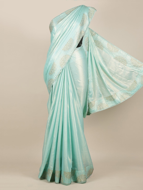 Pothys Sea Green Solid Pure Georgette Saree
