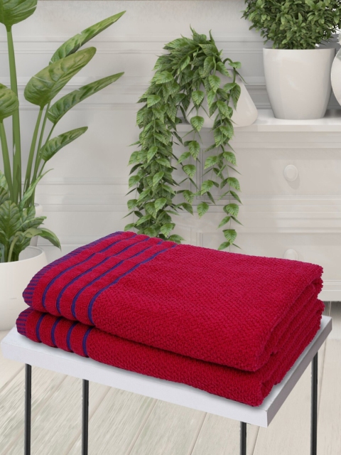 ROMEE Set Of 2 Pink & Blue Solid 400 GSM Bath Towels, Fuchsia