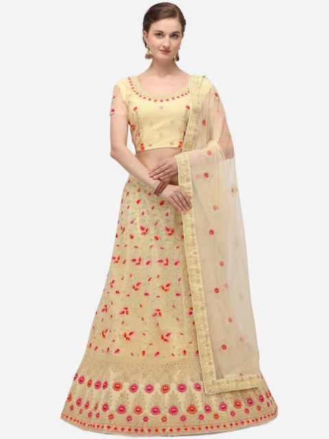 Netram Mustard & Pink Embroidered Unstitched Lehenga & Blouse with Dupatta