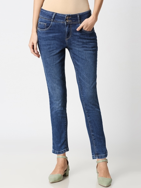 Kraus Jeans Women Blue Flared Mid-Rise Clean Look Jeans