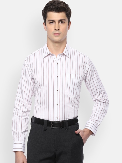 Van Heusen Men White Slim Fit Striped Cotton Casual Shirt