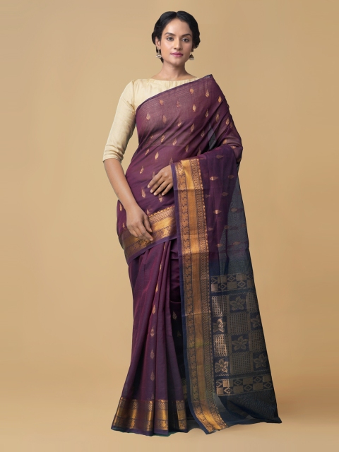 Unnati Silks Burgundy Pure Cotton Woven Design Venkatgiri Saree