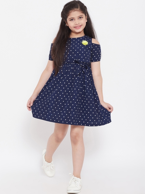 Stylo Bug Girls Blue Printed Fit and Flare Dress