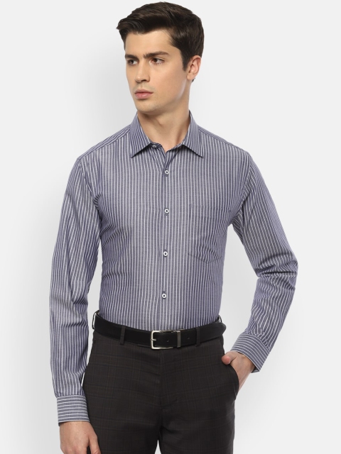Van Heusen Men Navy Blue Regular Fit Striped Cotton Casual Shirt