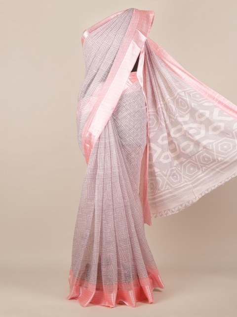 Pothys Pink Printed Jute Silk Saree