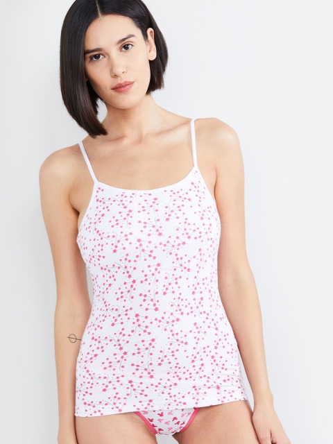 max Women White & Pink Floral Printed Camisole
