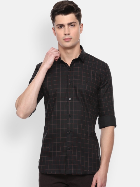 V Dot Men Black Skinny Fit Checked Casual Shirt