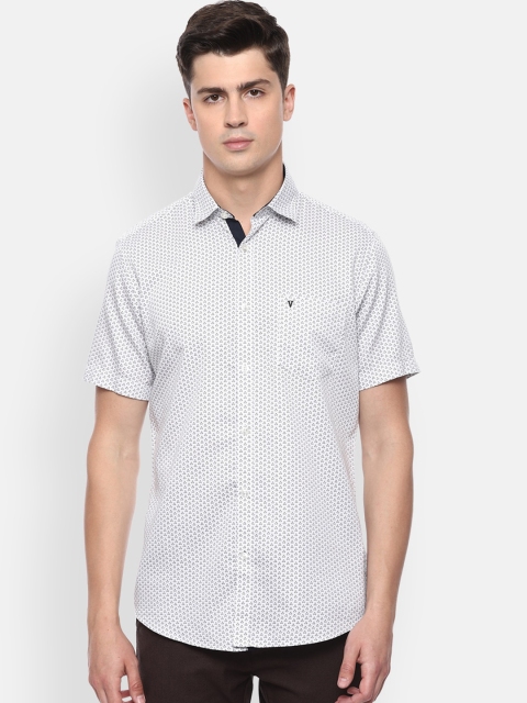 Van Heusen Sport Men White & Navy Blue Slim Fit Printed Casual Shirt