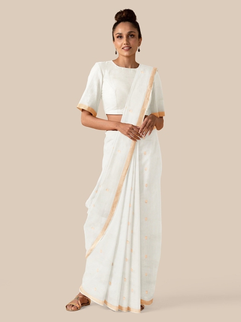 Taneira Off-White Silk Cotton Woven Design Chanderi Saree