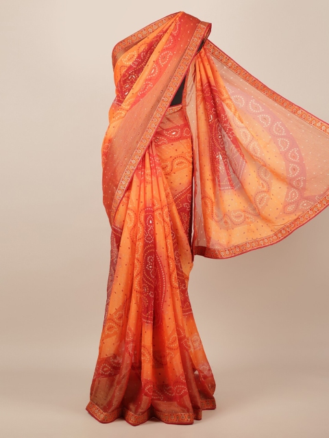 Pothys Orange Printed Poly Chiffon Saree